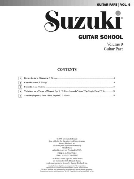 Suzuki Guitar School, Volume 9 By Scott Tennant - Book Sheet …