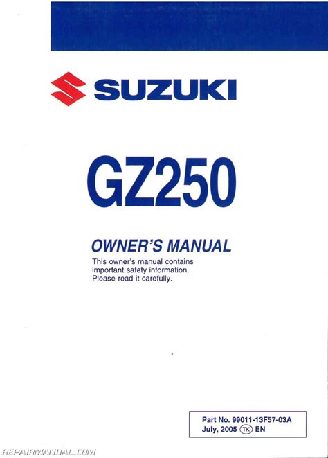 Suzuki gz 250 marauder 1999 2010 manual de reparación de servicio. - Manuel des assurances et du droit des assurances..