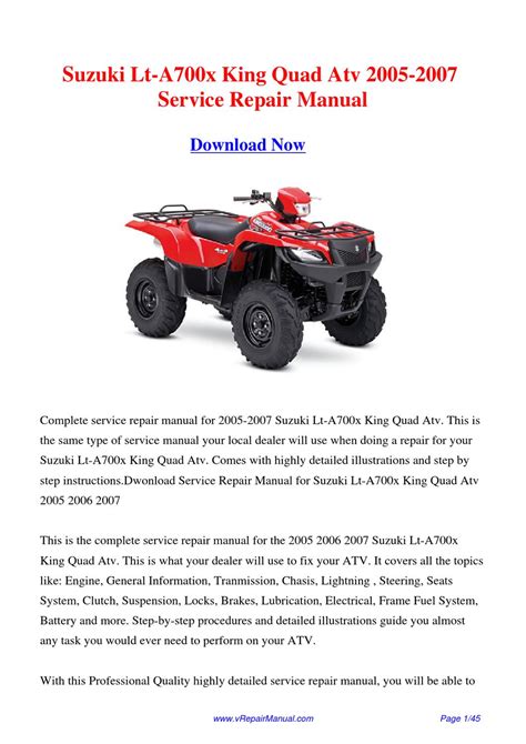 Suzuki kingquad 700 lt a700x 2005 2007 service manual. - Electrolux carpet cleaner electrolux extractorvac manual.