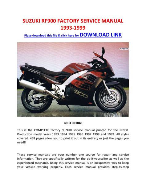 Suzuki rf900 factory service manual 1993 1999 download. - Eva, a serpente e as outras..