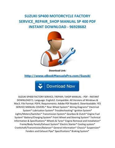 Suzuki sp400 motorcycle factory service repair shop manual sp 400 instant. - Fire steam an application guide to large watertube packaged boilers.