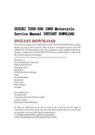 Suzuki t250 350 1969 motorcycle service manual instant. - Vom leib zum selbst: kritische analysen zu husserl und heidegger.