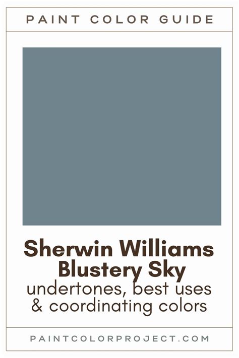 The first one is named Blustery sky and also has a code SW 9140 assigned to it. The color chart is named Sherwin-Williams paint colors and it is quite popular among paint manufacturers and color designers. The swatch sample for Blustery sky (SW 9140) color is depicted on the left side a little bit lower on this page.. 