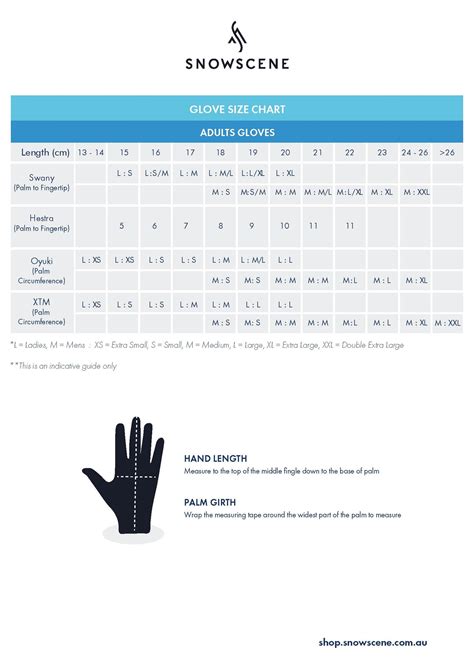 Swany Mittens Size Chart