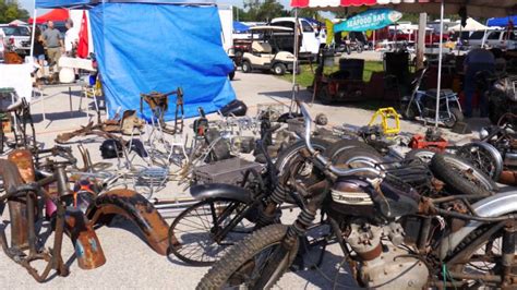 Driving around at the antique motorcycle swapmeet in Daven