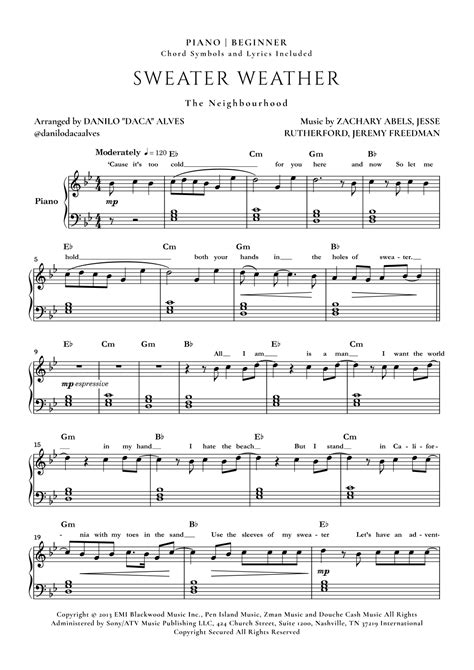 Sweater Weather Sheet Music The Neighbourhood Easy Piano