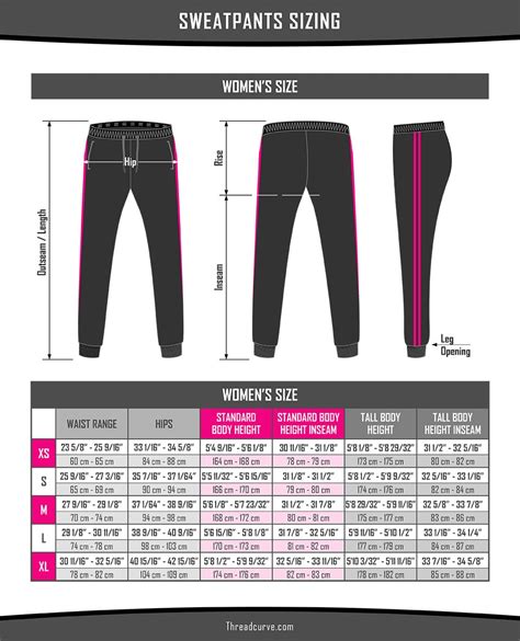 Sweatpants Size Chart for Women and Men ThreadCurve