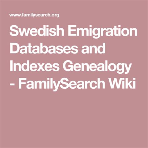 Swedish Emigration Databases and Indexes • …