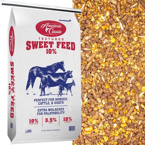 Sweet feed. High-Fat Sweet 10 ® Horse Feed is designed to meet the nutritional needs of working and pleasure horses and be budget friendly. 10% Protein: Aids in muscle maintenance and recovery. 10% Fat: Supports optimal physical energy without increasing mental energy. 12% Fiber: Maintains healthy digestive tract health. 