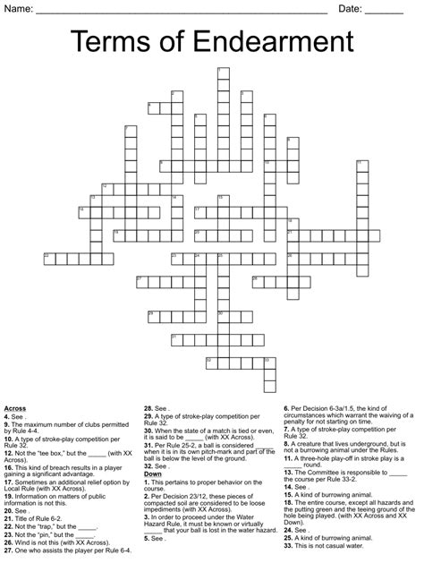 Sweet term of endearment crossword. Advertisement. term of endearment. Crossword Clue. The Crossword Solver found 30 answers to "term of endearment.", 5 letters crossword clue. The Crossword Solver finds answers to classic crosswords and cryptic crossword puzzles. Enter the length or pattern for better results. Click the answer to find similar crossword clues . 