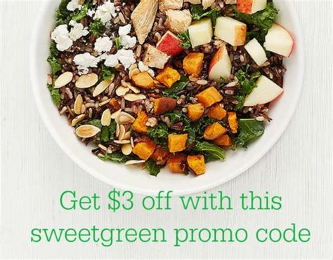 Sweetgreen promo code. in Coupon (3) Get $5 off your first order of $10 or more at www.sweetgreen.com by entering code: 5OFF1DB at checkout. Offer expires 12/28/14. 