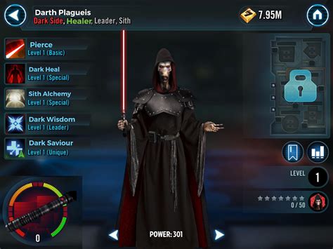 Check out all the latest SWGOH Characters, stats and abilities on the Star Wars Galaxy of Heroes App for iOS and Android! ... Droid Tank that relentlessly punishes enemies that evade attacks or damage allies Power 34527 · Health 72,411 · Speed 131. Light Side · Leader · Jedi · Galactic Republic · Healer · Leader