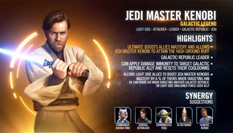 SWGoH: Jedi Master Kenobi kit & dev insights released by CG. EA Capital Games continues to whet the appetites of the whales and krakens in Star Wars Galaxy of Heroes with more information on the latest…. , Star Wars Galaxy of Heroes June 7, 2021.. 