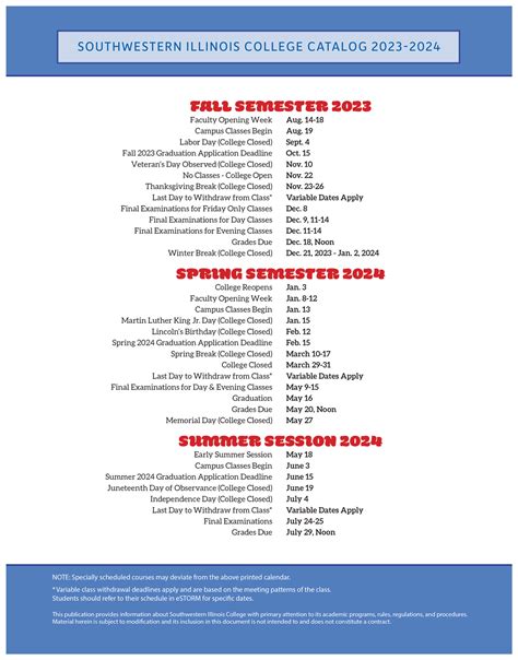Swic Calendar Time Table