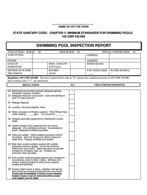Swimming Pool Inspection Report Form DocHub