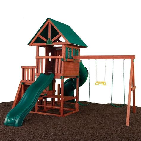 Shop Backyard Discovery Woodland Residential Wood Playset with Slide in the Wood Playsets & Swing Sets department at Lowe's.com. With all the charm of a forest cottage, the Woodland set has all the elements for a fairytale adventure. Between the upper clubhouse with 360° views, expansive