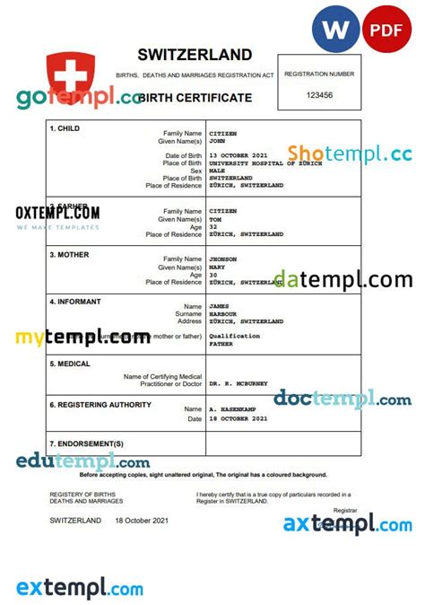 Swiss birth certificate example.  If authorities of a foreign country require an...
