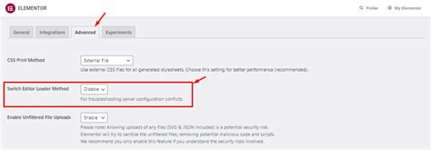 Switch editor loader method elementor.  Changing the Elementor loading method should not Update ...