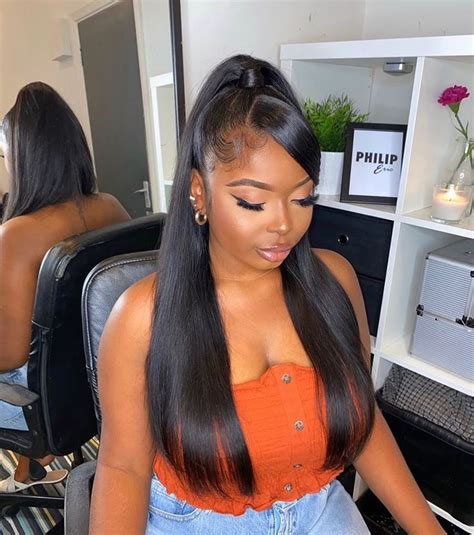 Swoop ponytail with straight hair. Hey Dolls,Check out this cute hairstyle!Purchase your extensions : 22" Clip in Human Hair Extensions... https://www.amazon.com/dp/B07PDGCJ1H?ref=ppx_pop_mob_... 