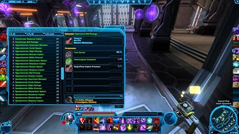 Swtor biochem guide. Crafting Skills. There are six categories of Crafting Skills: Armormech, Armstech, Artifice, Biochem, Cybertech, and Synthweaving. All of the resources you and your crew gather will be used to actually make items using the Crafting Skill. Your crew will be able to craft weapons, armor, stimulants and other very useful items for you to use. 