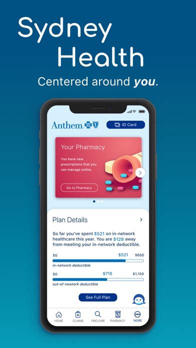 Sydney health anthem. I’m Sydney. I’m here to make your health. care experience easier. Sydney Health makes it easy to find doctors near you, get important information about benefits and claims, track your progress toward health goals and more. You can even get your member ID card right from Sydney. 
