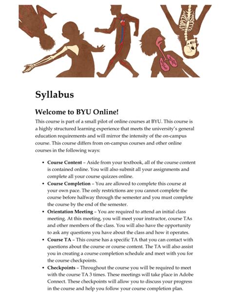 Syllabi byu. The course syllabus will provide information about the course and is created by the instructor. Typically, syllabi contain contact information for the instructor (s) and TA (s), the schedule, grading scales and grading policies, as well as other structural information relevant to the course. 1. Navigate to a specific course and click on the ... 