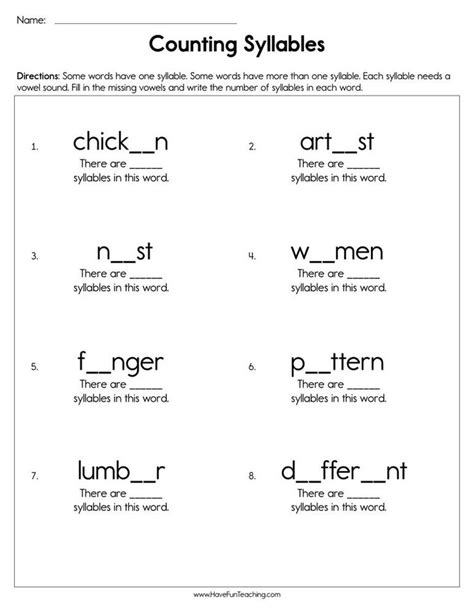 Syllables Worksheet Have Fun Teaching Syllable worksheet