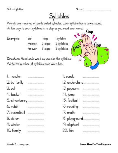 Syllables Worksheet Have Fun Teaching Taal