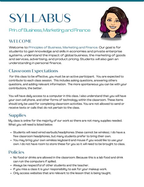 Syllabus Template Digital Download Etsy