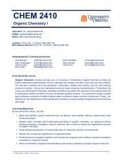 Syllabus.pdf - CHEM 2410 Organic Chemistry I Instructor: Dr. Jelena ...