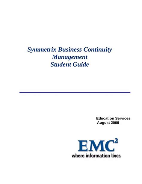 Symmetrix business continuity management student guide 2011. - Der unternehmerleitfaden für das marketing mit purls.