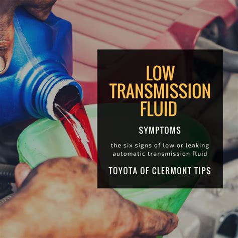 Symptoms of low transmission fluid. In either case, here's the general process of checking your level of transmission fluid yourself. With your vehicle safely parked and your engine … 