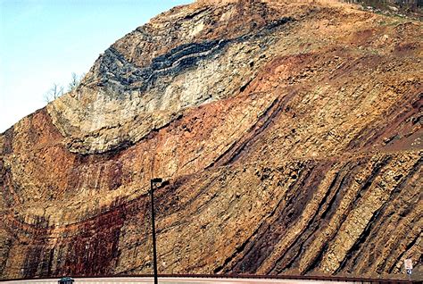 Syncline. A syncline is a type of fold in which rock layers are downwardly concave, resembling a trough or a basin. In a syncline, the youngest layers are at its core, while the outer layers are progressively older. This is the opposite of an anticline, where the layers convex upwards with the oldest rocks in the center.. 