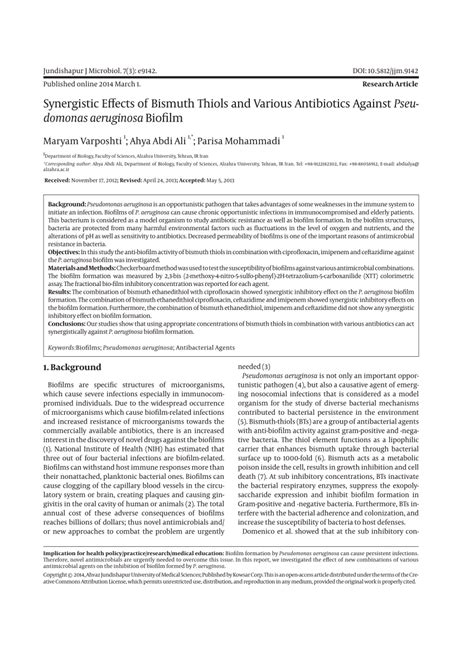 Synergistic Effects of Bismuth Thiols and Various Antibiotics …