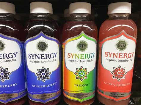 Synergy kombucha flavors. 9 Billion Living Probiotics. Naturally developed during fermentation to replenish the gut and boost immune health. Organic Acids, Active Enzymes. To increase metabolism, optimize nutrient absorption, and detoxification. Pure, Potent, and Unfiltered. 100% Raw, 100% Real Kombucha. Citrusy tangerine enhanced with … 