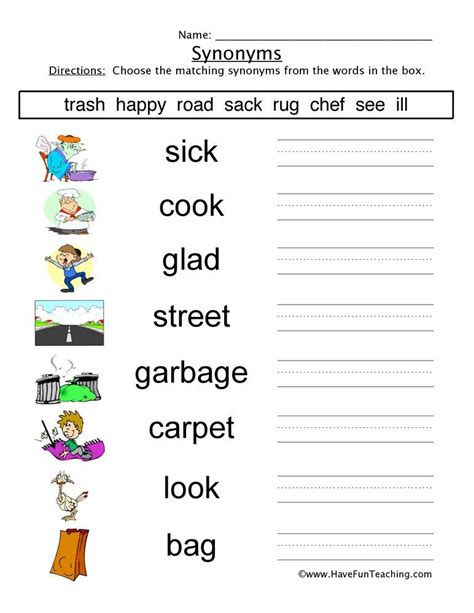 Synonyms Fill in the Blank Worksheet Have Fun Teaching
