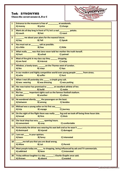 Synonyms Test With Answers