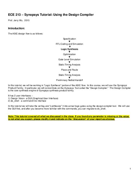 Synopsys Compiler Design Manual