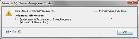 Syntax error in TextHeader of StoredProcedure? - Tek-Tips