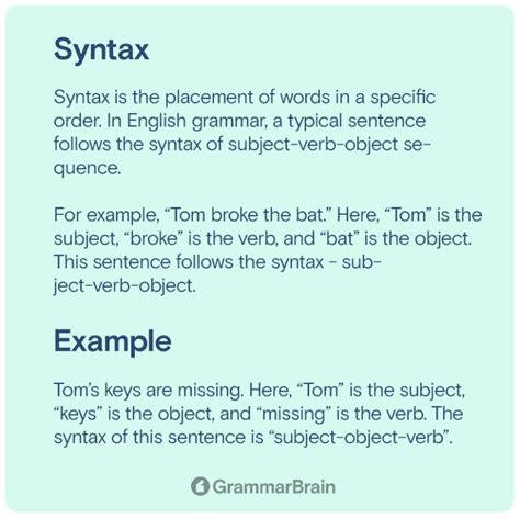 Syntax used in a sentence