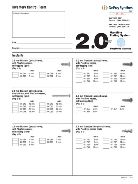 Synthes Matrix Mandible Inventory Control 20132024 Form Fill Out and
