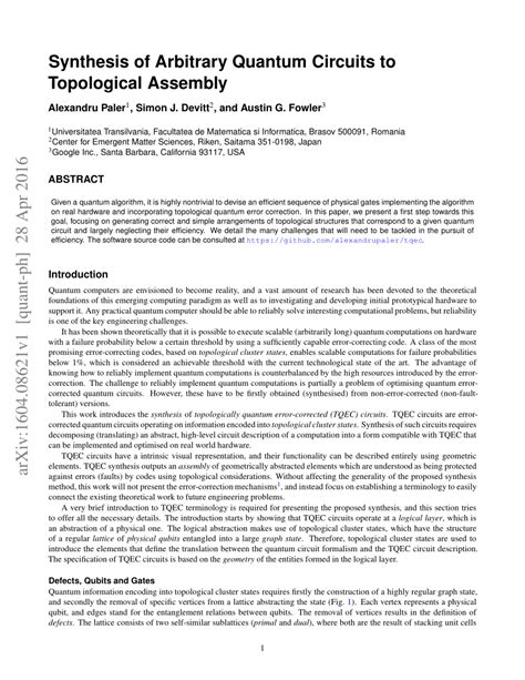 Synthesis of Arbitrary Quantum Circuits to Topological Assembly