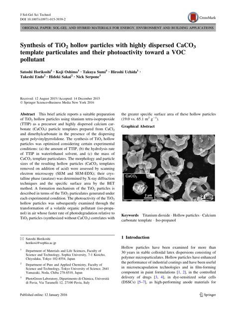 Synthesis of TiO2 hollow particles with highly dispersed