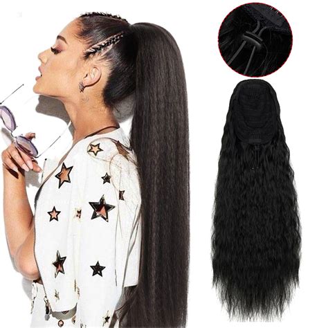 Synthetic ponytail hair. 26 inch Black Ponytail Extension, Drawstring Ponytail for Women, Long Wavy Pony Tails Hair Extensions, Synthetic Hair Extensions Ponytail for Daily Use (Color: Black) 4.1 out of 5 stars. 124. 200+ bought in past month. $9.99 $ 9. 99 ($9.99 $9.99 /Count) FREE delivery Fri, Mar 22 on $35 of items shipped by Amazon. 