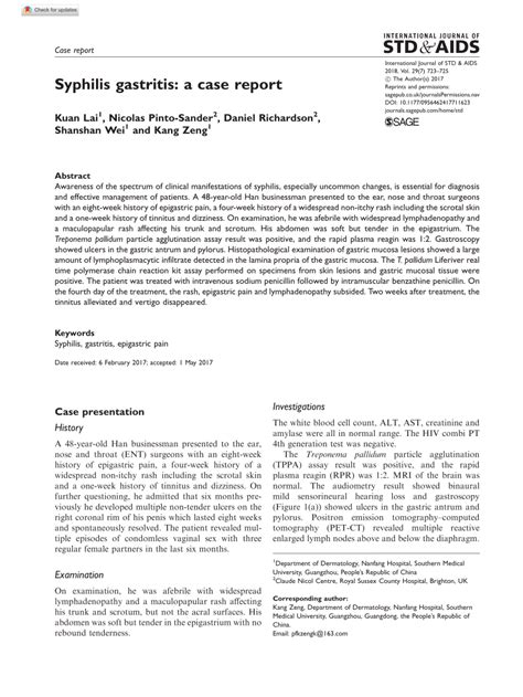 Syphilis gastritis: a case report - Kuan Lai, Nicolas Pinto-Sander ...