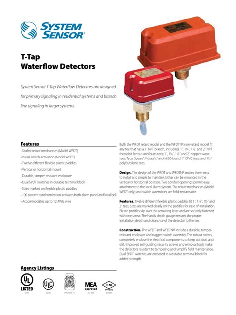 System Sensor WFDT Data Sheet Pipe (Fluid Conveyance) Switch