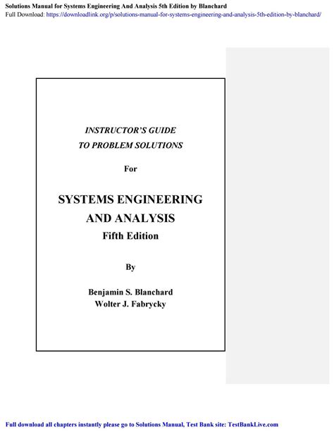 System engineering and analysis solution manual. - Mercedes benz om602 om603 engine workshop service repair manual.