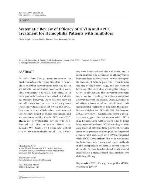 Systematic review of efficacy of rFVIIa and aPCC treatment for ...