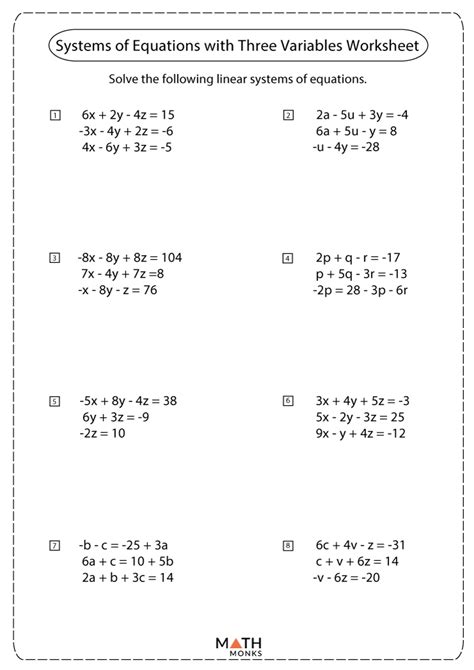 Systems Of Equations 3 Variables Worksheets