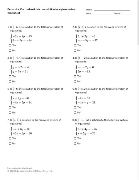 Systems of Equations Worksheet WordMint